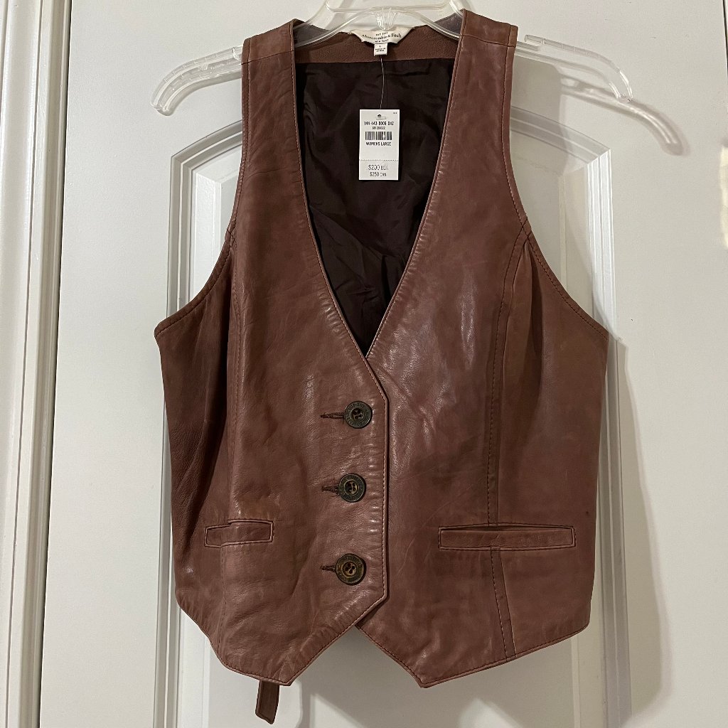 Abercrombie & Fitch Womens Brown 100% Genuine Leather Vest New
